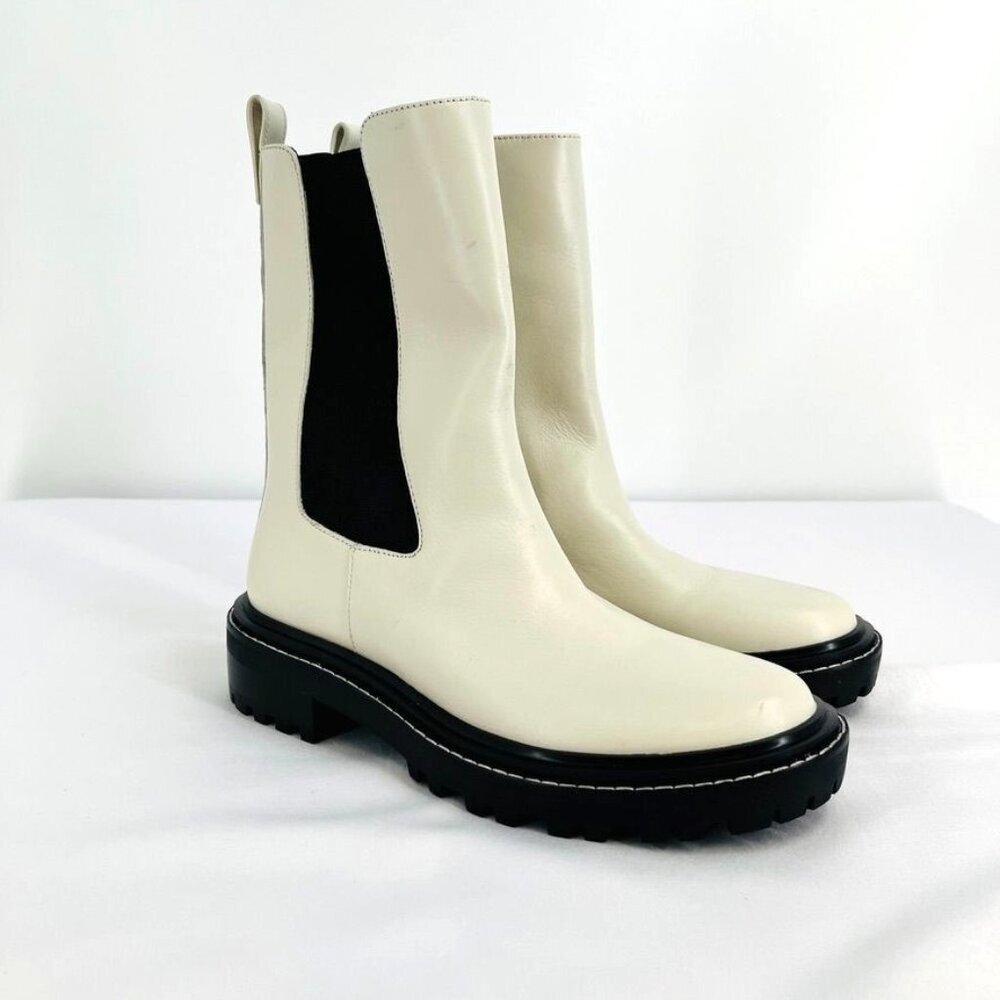 Tory Burch Women's Size 9 Benton Boot Vachetta Calf Heavy Boots In Ivory/Black